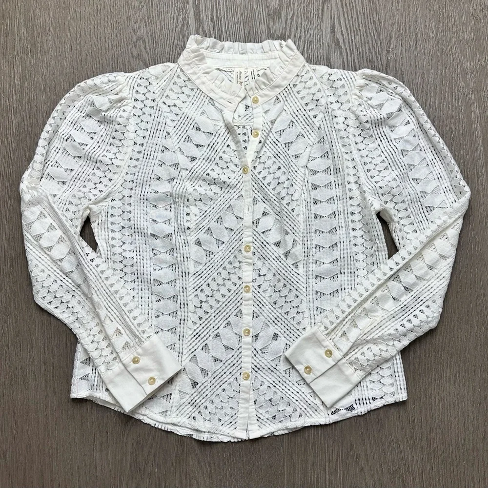 Anthropologie Meadow Rue Lace Button-Down Blouse | Size 6 - Picture 2 of 10